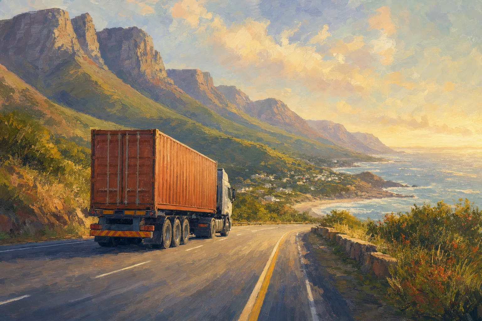 A container truck on a coastal South African highway